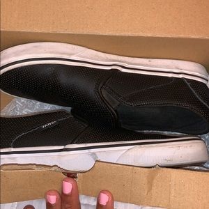 Black leather slip on vans
